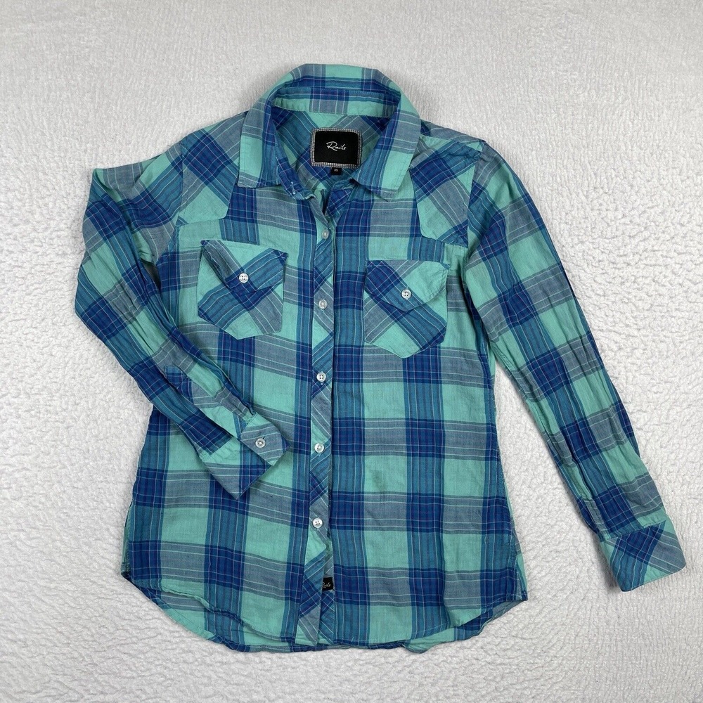 Rails Shirt Womens XS Blue Green Plaid Casual Everyday Workwear‎ Ladies Top